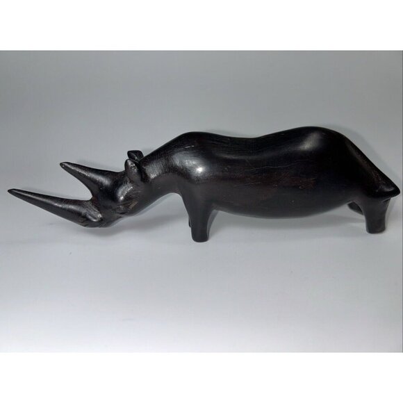 Hand Carved Rhinoceros Iron Wood Mahogany 7” - Picture 1 of 9